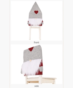 Front and side view of Christmas gnome chair cover with gray hat and red heart detail