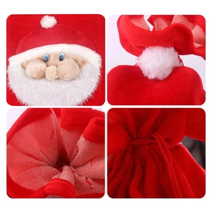 Premium red velvet Christmas gift bag with 3D Santa Claus plush and drawstring closure