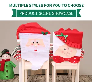 Detail of Santa and Mrs. Claus non-woven chair covers for Christmas dining table decor