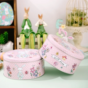 Lot de 2 boîtes en fer rose à pois lapin de Pâques pour biscuits et bonbons