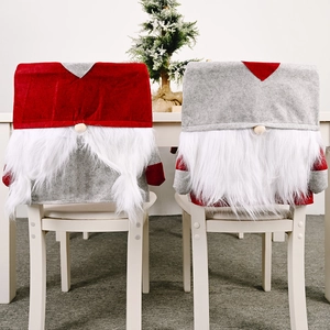 Set of two Christmas Gnome chair covers with red and grey hats and white faux fur beards