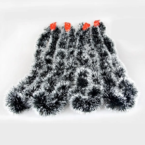 Christmas Tinsel Garland Dark Green With White Edges Thick Puffy Festive Ribbons For Tree Home Party Seasonal Decoration