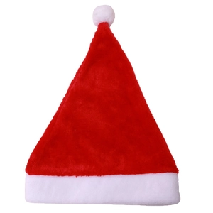 Classic red and white plush Christmas hat for adults with soft white pompom and furry trim