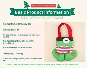 Detail of green elf boot candy bag with red stripes and handle for Christmas gift