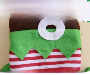 Detailed close-up of Christmas elf candy bag showing premium striped felt and fabric texture