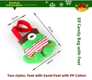 Detail view of elf candy bag with size 21x18cm showing striped fabric and legs