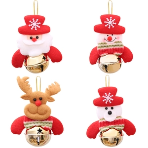 Decorazioni per Albero di Natale Bambola di Peluche Pendenti Con Campana in Metallo Oro Stella Babbo Natale Pupazzo di Neve Renna Orso