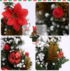 Mini Red Flower Style Christmas Tree with poinsettias, berries, and pinecones