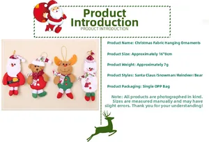 Detailed set of Christmas plush ornaments featuring Santa, Snowman, Reindeer and Bear