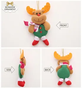 Detailed views showing front, side and back of plush Christmas reindeer ornament