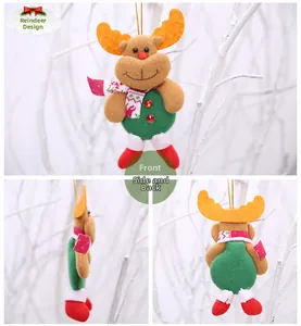 Detailed views showing front, side and back of plush Christmas reindeer ornament