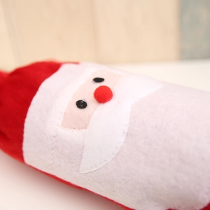 Plush Santa Claus red wine bottle cover with soft white beard for Christmas table decor