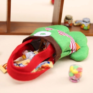 Christmas elf pants style felt candy bag with red handles and festive holiday design