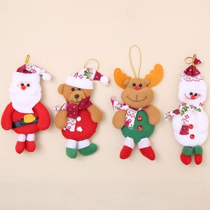 Set of 4 Christmas plush ornaments featuring Santa, reindeer, bear, and snowman for tree decor