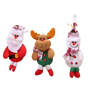 Three-piece Christmas plush ornaments featuring Santa, reindeer, and snowman with sequins