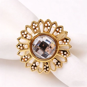 Sunflower Napkin Rings Alloy Metal With Crystal Rhinestone Hollow Floral Retro Style Table Decoration Wedding Banquet