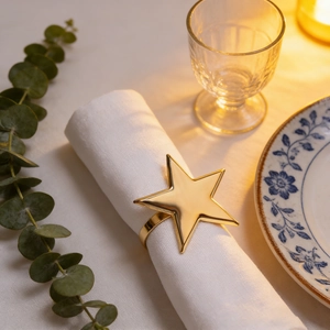 Golden Metal Star Shaped Napkin Ring Table Decoration For Wedding Party Dinner Banquet Holiday Elegant Style