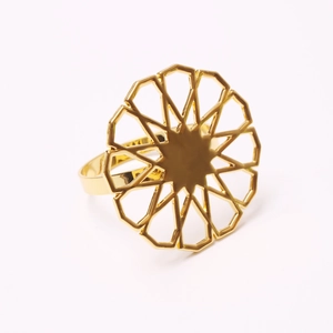 Golden alloy hollow sunflower napkin ring with geometric polygon floral design for table decor