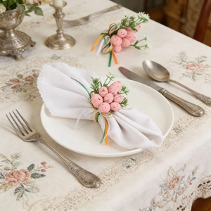 Easter Napkin Rings Spotted Colorful Eggs Wooden Ring With Artificial Leaves And Ribbon Handmade Table Decoration Spring