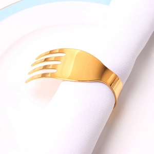 Modern gold cutlery fork napkin ring made of metal for elegant table decoration