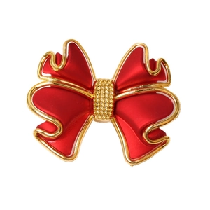 Rond de serviette nœud de Noël rouge et doré avec centre en perles dorées