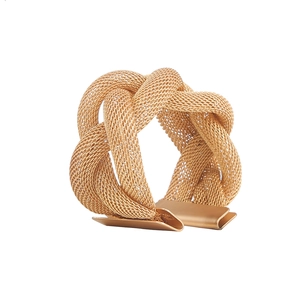 Champagne gold braided mesh metal napkin ring with elegant triple weave knot design