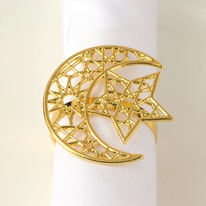 Golden star and moon hollow metal napkin ring for elegant restaurant table settings