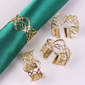 Modern gold woven napkin rings set of four for luxury banquet table decoration