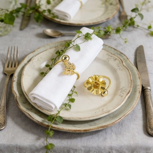 Golden double-layer butterfly and flower napkin rings for elegant wedding table decor