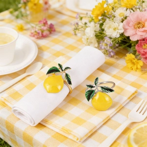 Lemon Napkin Rings Zinc Alloy Enamel Fruit Floral Design Gold Silver Napkin Buckle Holder For Wedding Party Table Decoration