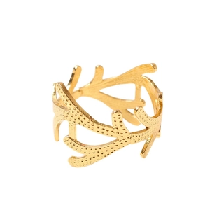 Golden coral branch napkin ring with textured metallic finish for elegant table decor