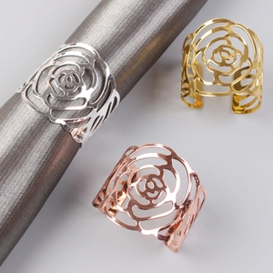 Hollow Rose Flower Napkin Rings Metal Iron Electroplated Table Decoration For Wedding Party Banquet Elegant
