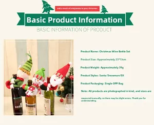 Detailed view of Christmas wine bottle covers with Santa and Snowman holiday patterns