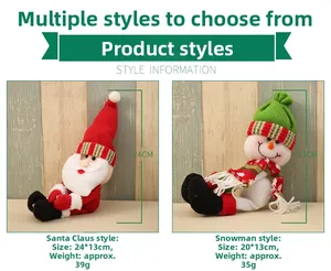 Detail of plush Santa and Snowman wine bottle covers with knitted fabric textures