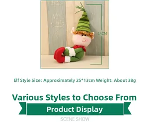 Detailed view of Christmas elf plush wine bottle cover with 25x13cm size specifications