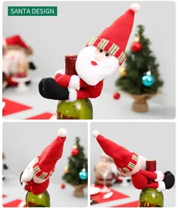 Detailed Santa Claus style wine bottle cover made of red velvet and faux fur decor