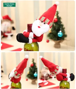 Detailed Santa Claus style wine bottle cover made of red velvet and faux fur decor