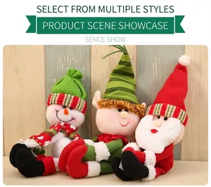 Detailed view of plush Santa, Snowman, and Elf Christmas wine bottle cover decorations