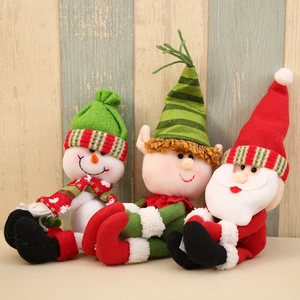 Three-piece Christmas wine bottle covers featuring Santa, snowman, and elf designs