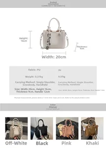 Detailed dimension chart and multi-color view of a textured PU leather mini crossbody bag