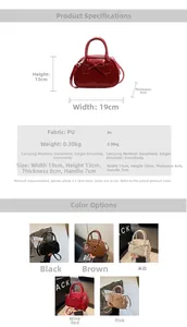 Detailed size guide and specifications for mini PU handbag with bow design