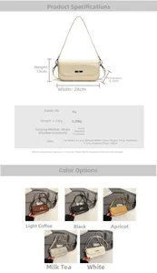 Detailed size specifications for the stylish baguette bag with strap length details