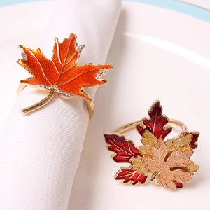 Exquisite maple leaf napkin rings set with colorful enamel finish for festive table decor