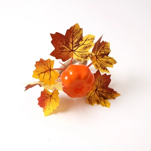 Pumpkin and maple leaf napkin ring with rustic twine base for autumn holiday table decor