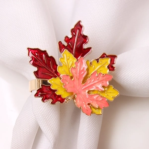 Three-color maple leaf napkin ring with golden edges for Thanksgiving table decor