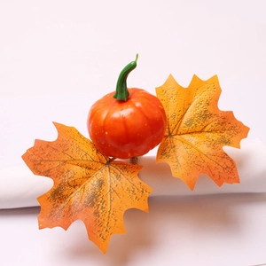 Detail of luxury pumpkin and maple leaf napkin ring for Thanksgiving table decor