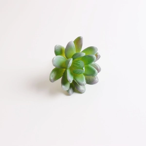 Detailed top view of a succulent napkin ring with realistic green and purple gradient petals