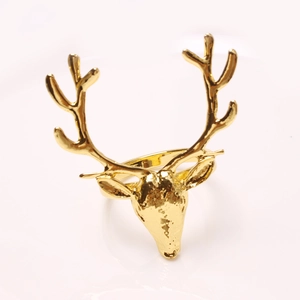 Rond de serviette tête de cerf doré poli pour décoration de table de Noël élégante