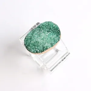Green Agate Slice Napkin Rings With Acrylic Base Metal Trim For Wedding Party Dining Table Nordic Luxury Decor