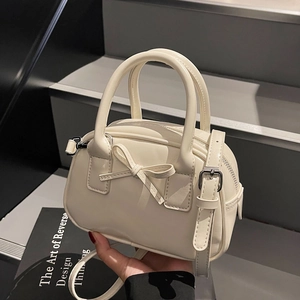 Women's Bowknot Glossy PU Leather Handbag Mini Bowling Crossbody Bag Small Shoulder Bag 2025 Fashion Sweet Ladies Daily Bag